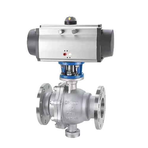 304氣動固定式球閥，鑄鋼法蘭氣動球閥